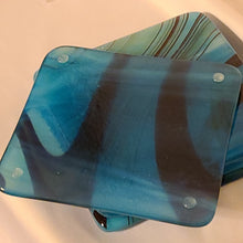 Load image into Gallery viewer, Petrified Wood - Topaz Blue Streaky fused glass coaster set
