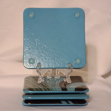 Load image into Gallery viewer, Petrified Wood - Turquoise Opal fused glass coaster set
