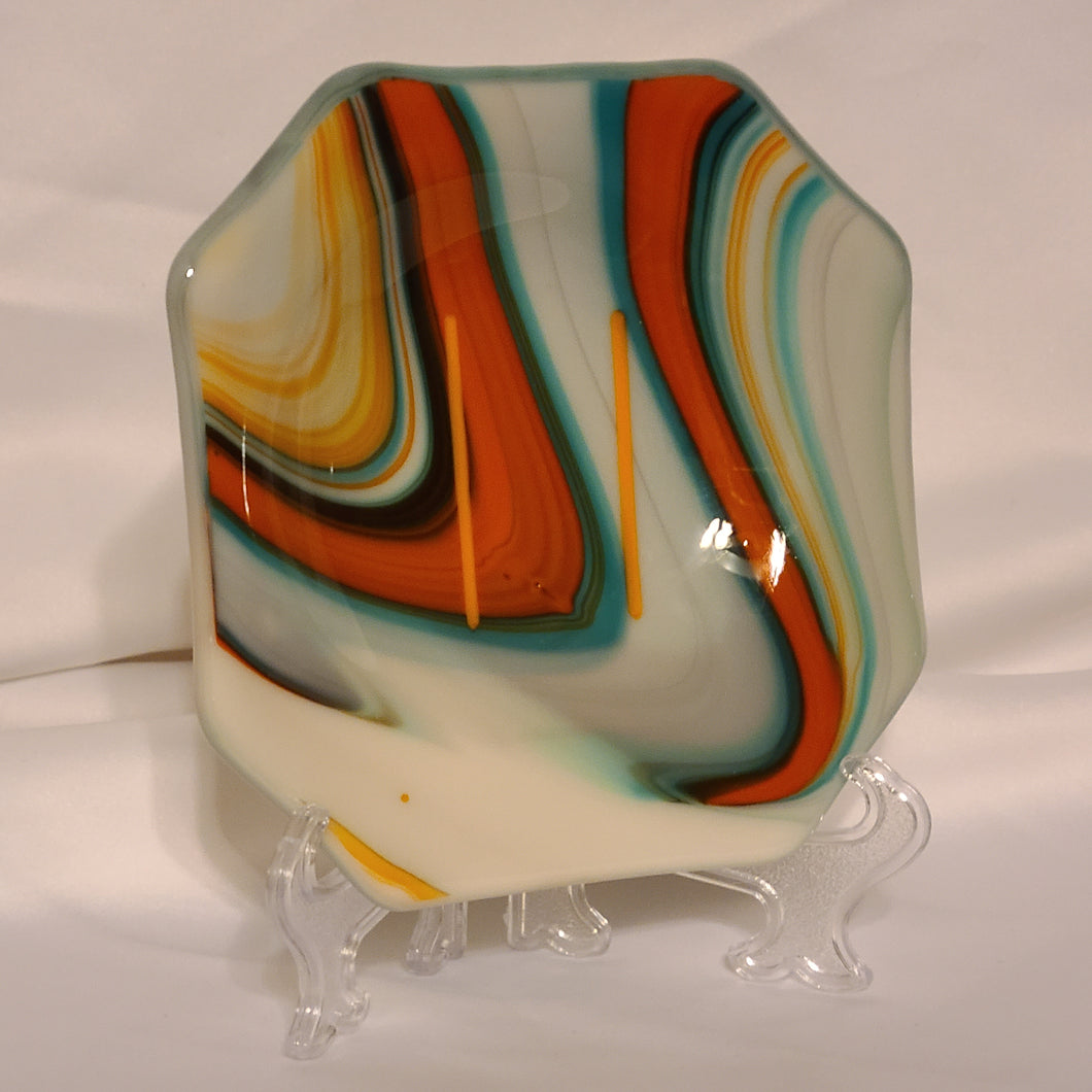 Southwest Vibes - octagonal fused glass trinket bowl or candle dish