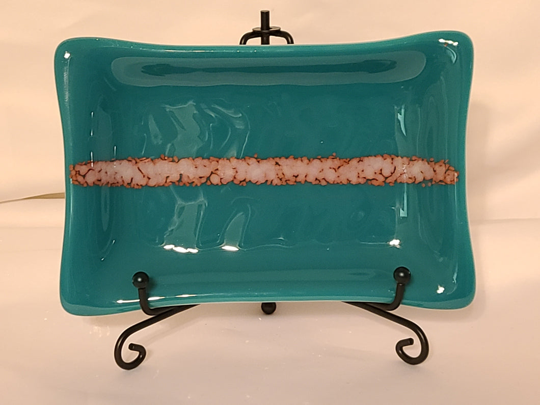 Teal Soap Dish, fused glass