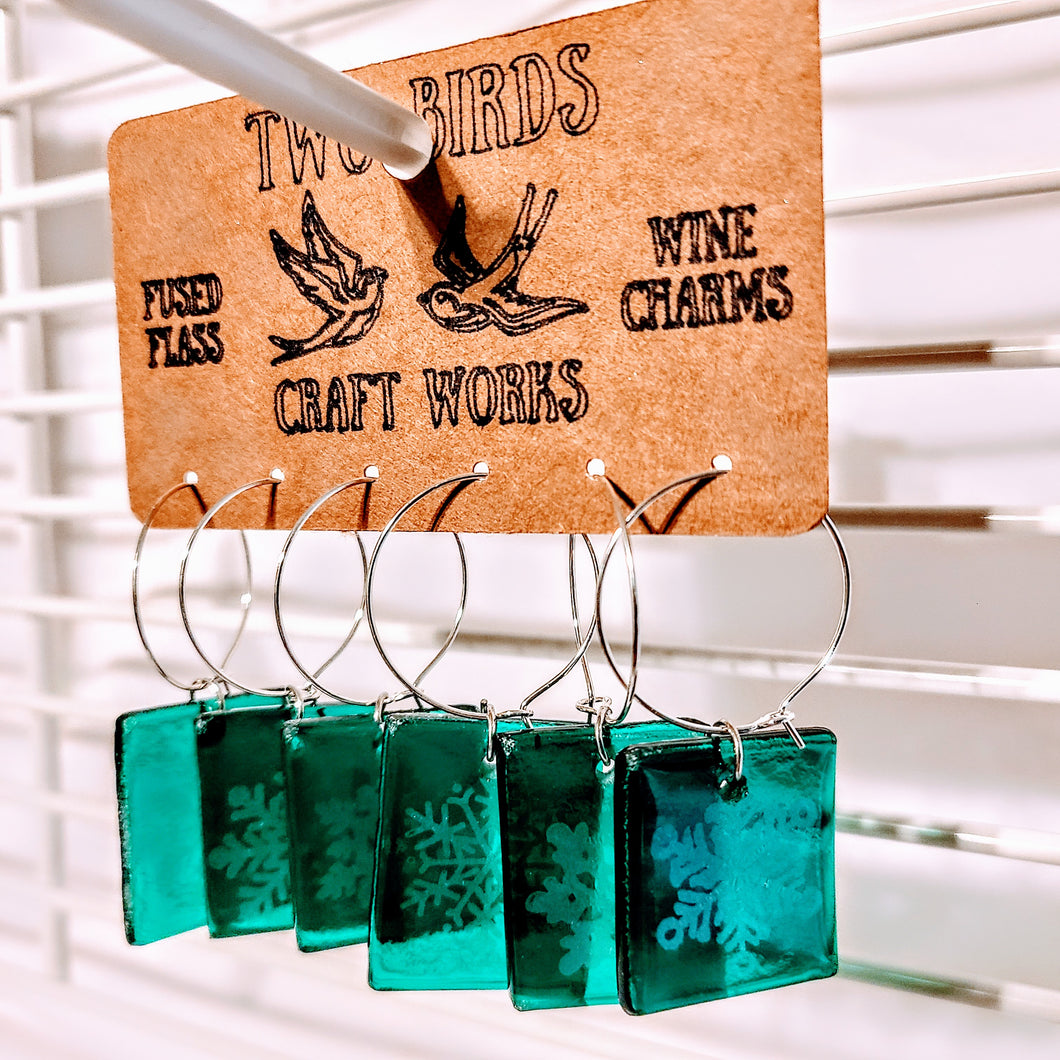 Wine Charms: Snowflakes! (fused glass)
