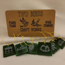Load image into Gallery viewer, Wine Charms: Christmas Theme (fused glass)
