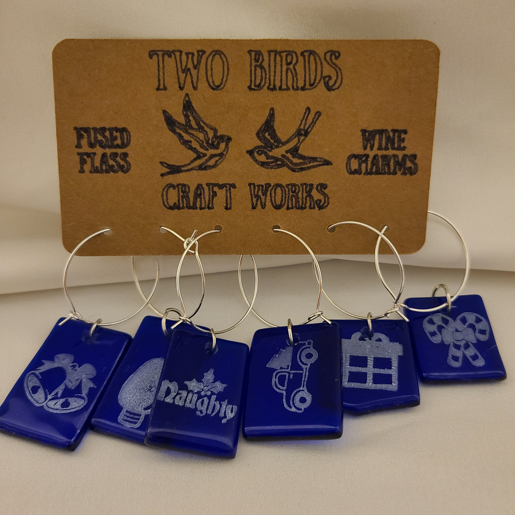 Wine Charms: Christmas Theme (fused glass)