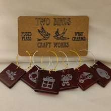 Load image into Gallery viewer, Wine Charms: Christmas Theme (fused glass)
