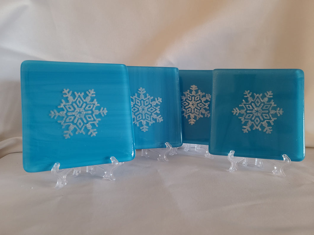 Sky Blue Snow - fused glass coasters (set of 4)